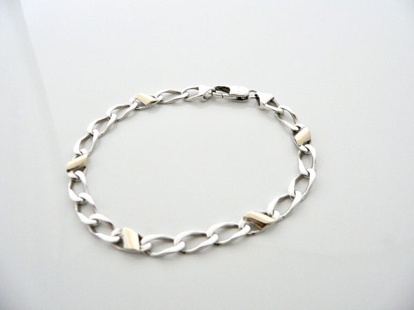 Tiffany & Co Silver 18K Gold Links Bracelet Bangle Chain Gift Love 8 In Longer