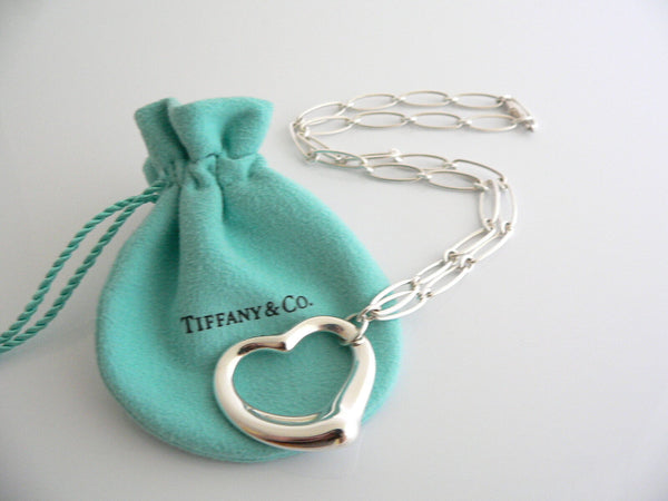 Tiffany & Co Peretti Silver Open Heart Link Necklace Pendant Charm Gift Pouch