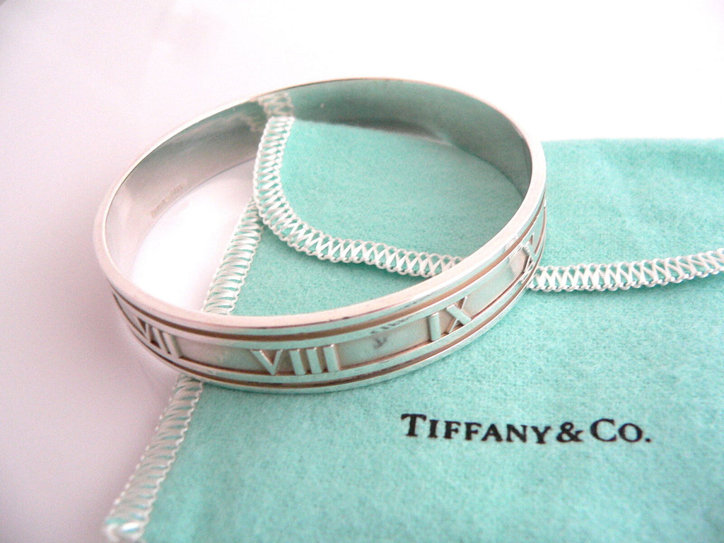 Tiffany and Co Atlas Cuff Bracelet 1995 Sterling Silver Vintage Roman  Numeral