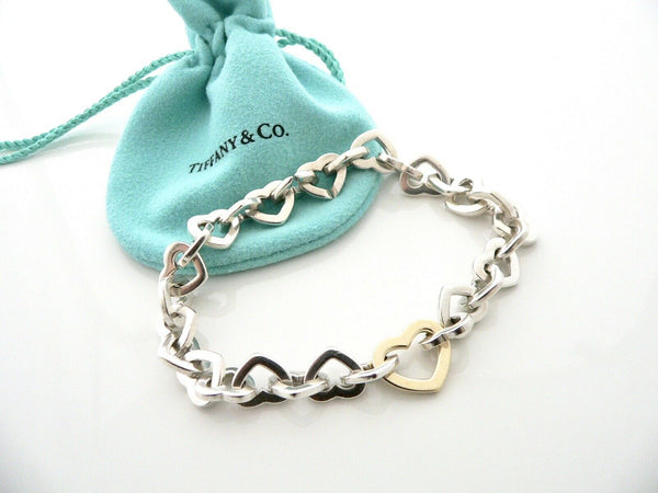 Tiffany & Co Silver 18K Gold Heart Links Bracelet Chain Gift Love 8 In Longer