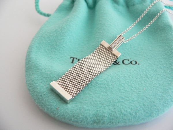 Tiffany & Co Silver Diamond Mesh Dangling Dangle Necklace Pendant Gift Love Rare