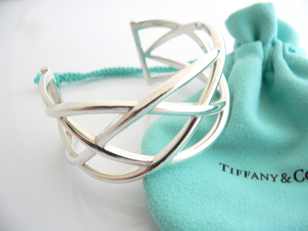 Tiffany & Co Wide Knot Cuff Bangle Bracelet Gift Pouch Love Silver Weave Art