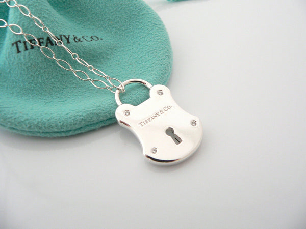 Tiffany & Co Silver Diamond Locks Padlock Necklace Pendant 16 In Chain Gift Love