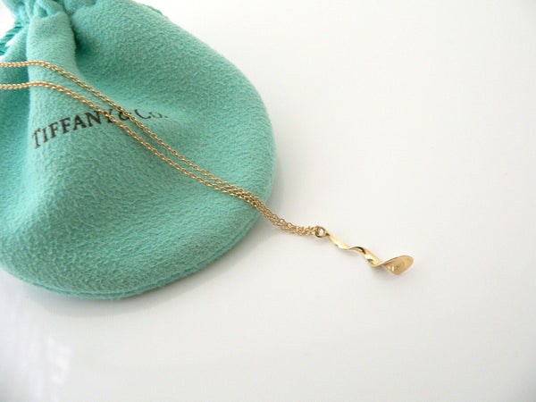 Tiffany & Co 18K Gold Gehry Nature Orchid Flower Necklace Pendant Chain Pouch