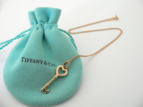 Tiffany & Co.18k Yellow Gold Puff Heart Lock & Key Pendant Necklace