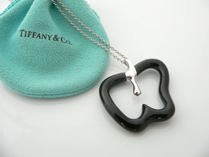 Tiffany & Co Silver Peretti Large Black Jade Apple Necklace 33 Inch Gift Pouch