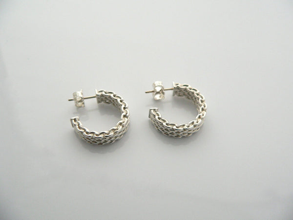 Tiffany & Co Silver Somerset Mesh Weave Hoops Earrings Studs Gift Love Statement