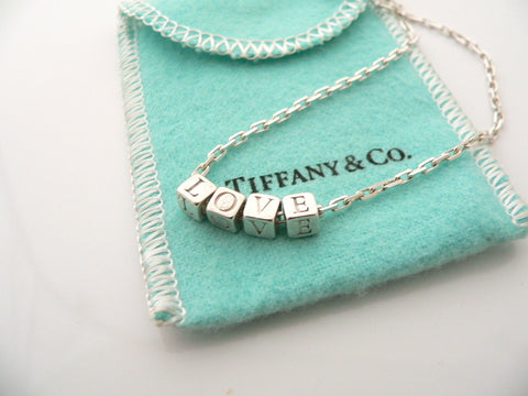 Tiffany & Co LOVE Cube Necklace Pendant Charm 18 In Chain Gift Pouch Silver ERA