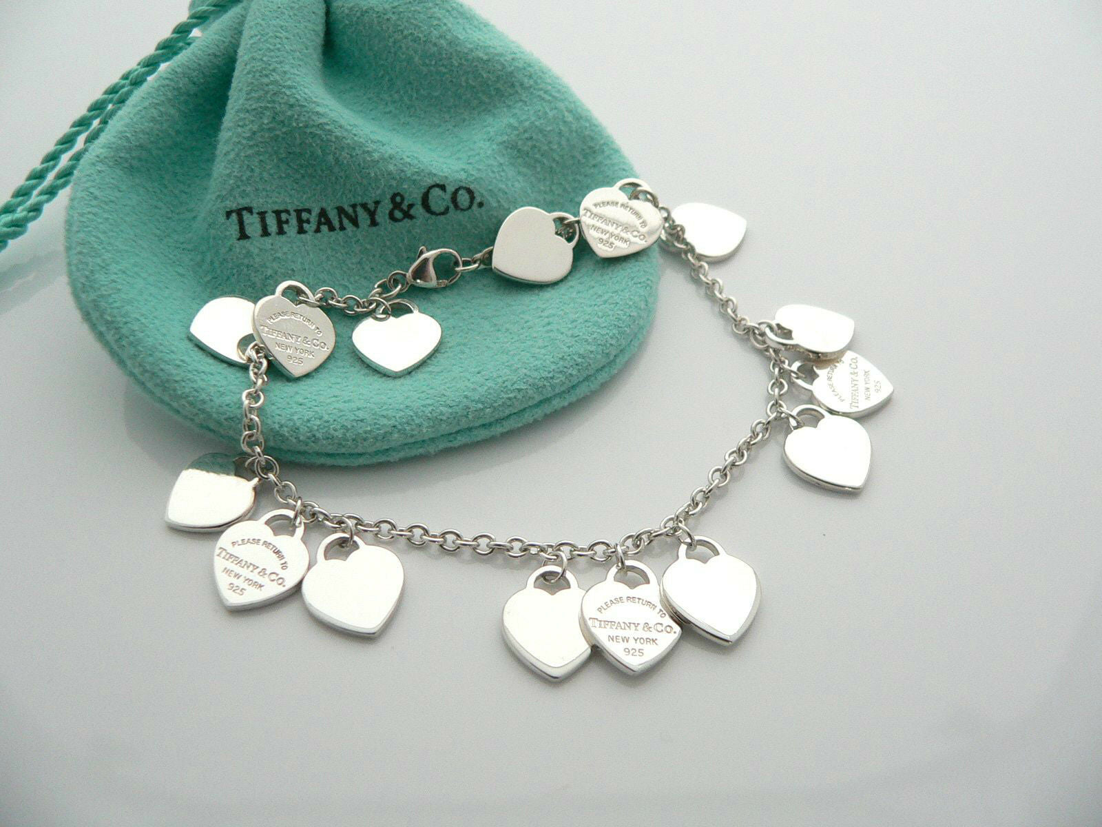 Tiffany  Co Hearts Dangle Bracelet Bangle Link Silver Return To Tiffany  Love