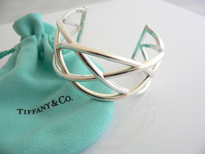 Tiffany & Co Wide Knot Cuff Bangle Bracelet Gift Pouch Love Silver Weave Art