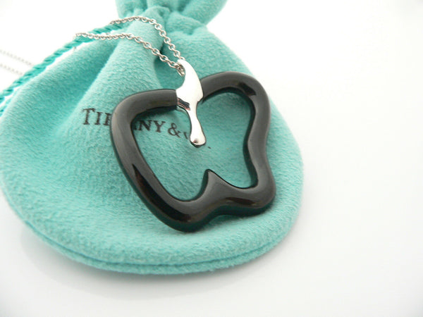 Tiffany & Co Silver Peretti Large Black Jade Apple Necklace 33 Inch Gift Pouch