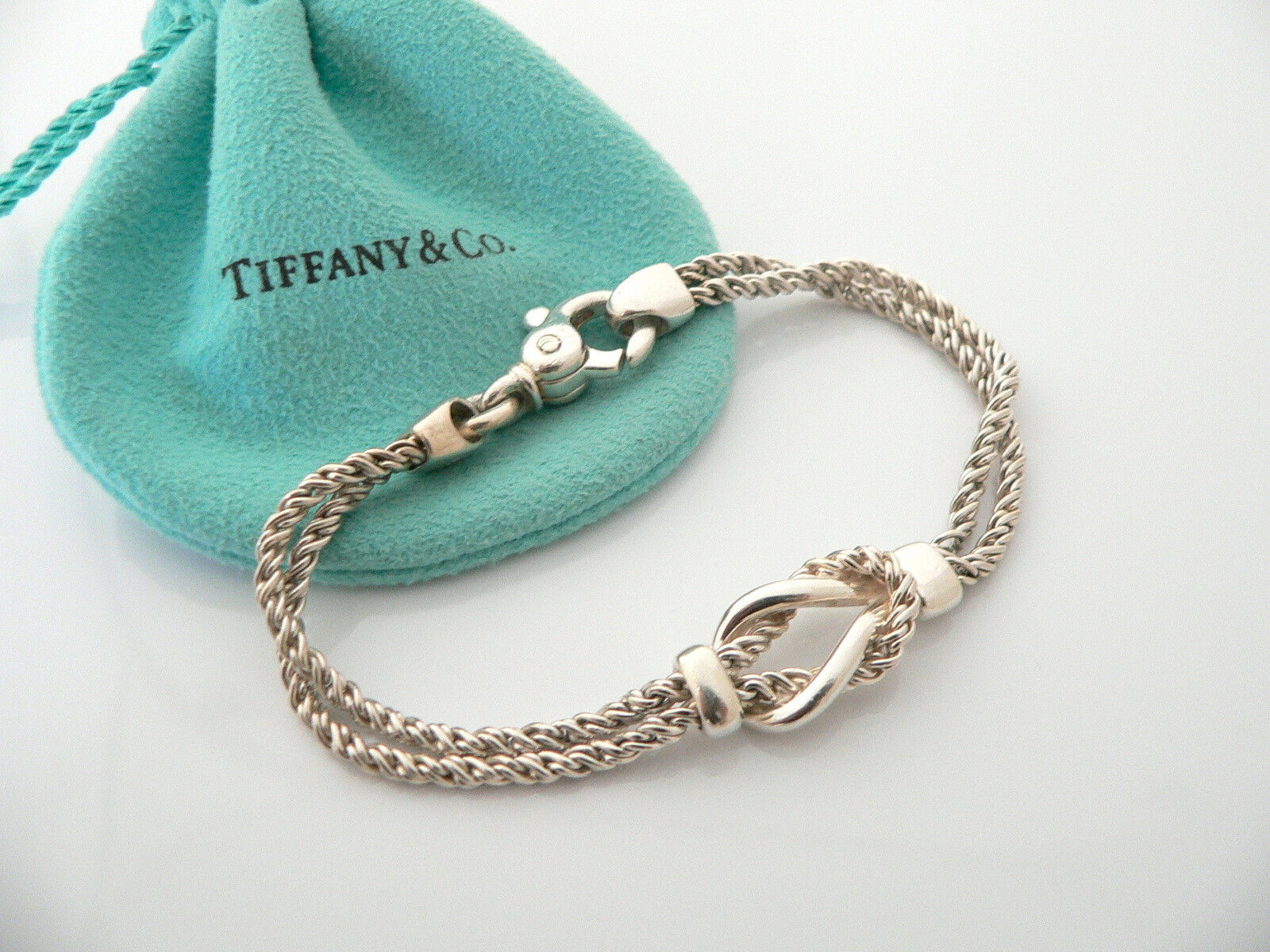Tiffany & Co Silver Double Rope Knot Bracelet Bangle Rare 7.5 In