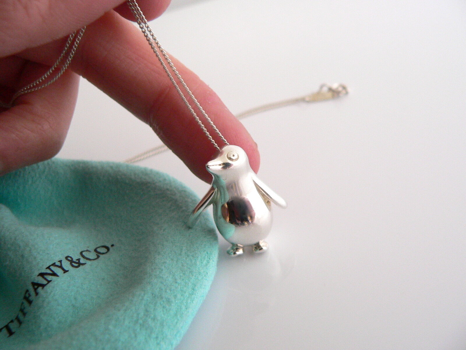 Tiffany Co Silver Nature Penguin Bird Necklace Pendant Charm 21 In Chain Gift