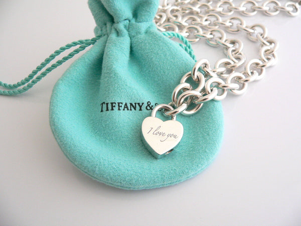 Tiffany & Co Silver I Love You Heart Padlock Lock Necklace Pendant Charm Gift