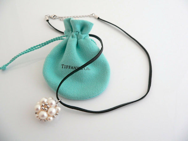 Iridesse Tiffany & Co Silver Pearl Cluster Necklace Pendant Extendable Gift Love