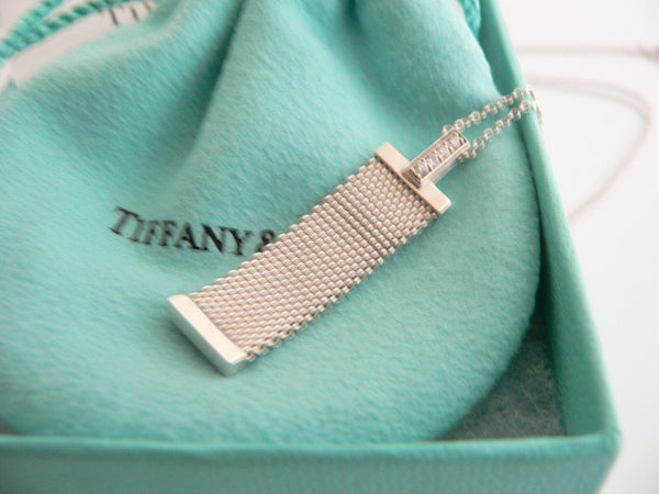 Tiffany & Co Silver Diamond Mesh Dangling Dangle Necklace Pendant Gift Love Rare