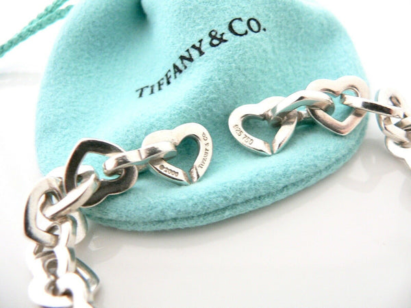 Tiffany & Co Silver 18K Gold Heart Links Bracelet Chain Gift Love 8 In Longer