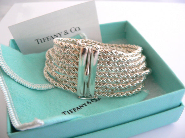 Tiffany & Co Silver 9 Nine Cable Rope Link Bracelet Bangle Gift Love Pouch