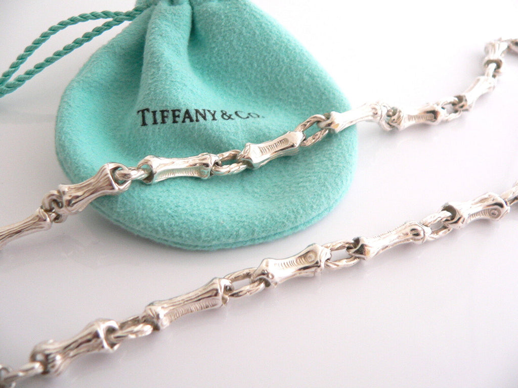 Tiffany & Co Silver Nature Bamboo Link Charm Necklace 19 Inch 