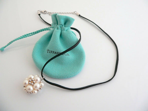 Iridesse Tiffany & Co Silver Pearl Cluster Necklace Pendant Extendable Gift Love