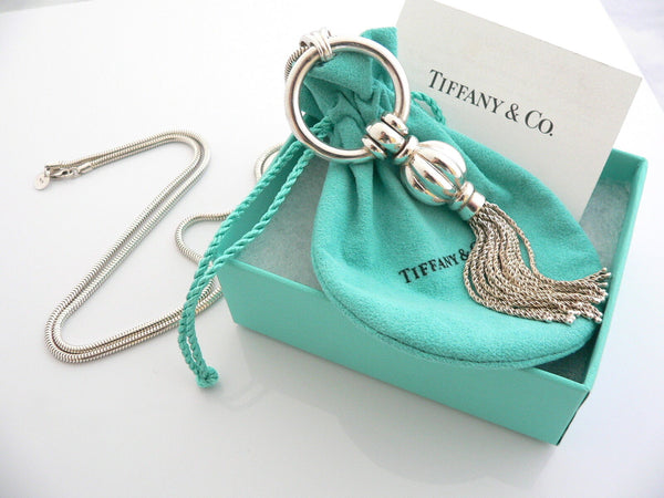 Tiffany & Co Silver Tassel Dangle Dangling Necklace Pendant 28 Inch Chain Gift