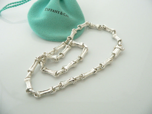 Tiffany & Co Bamboo Necklace Link Pendant Silver Nature Chain Gift Pouch Love