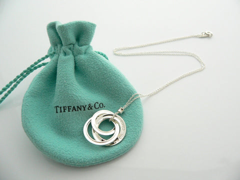 Tiffany & Co 1837 Interlocking Circles Necklace Pendant Chain Gift Pouch 17 Inch