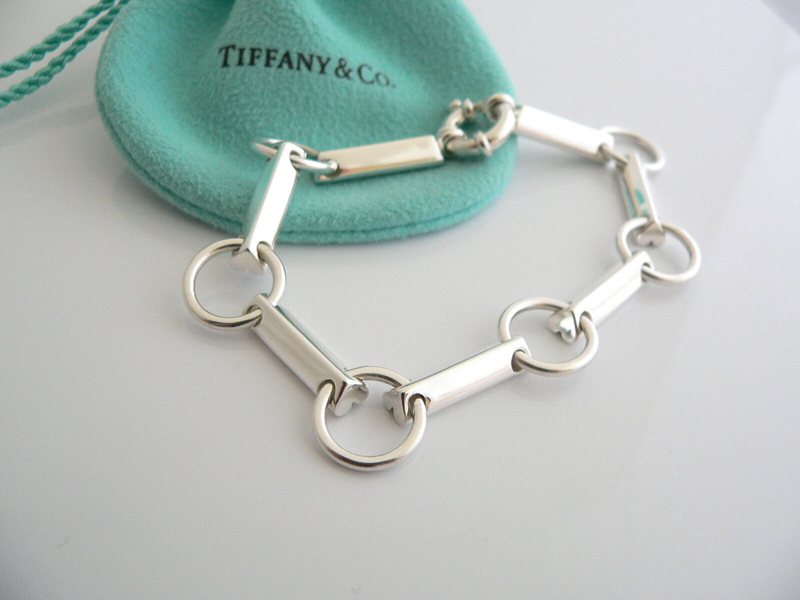 Tiffany & Co Silver Picasso Tenderness Heart Link Bracelet Bangle 7.75 Inch Gift