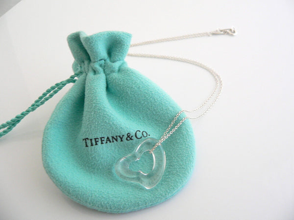 Tiffany & Co Silver Large Rock Crystal Open Heart Necklace Pendant Gift Pouch