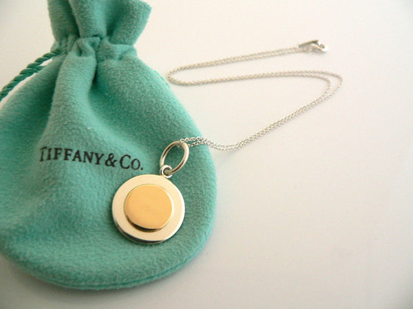 Tiffany & Co Silver 18K Gold CIrcle Necklace Pendant Chain Engravable Gift Pouch