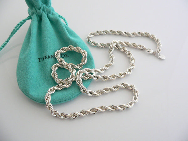 Tiffany & Co Silver Twisted Rope Cable Necklace Chain 24 in Rare Gift Pouch