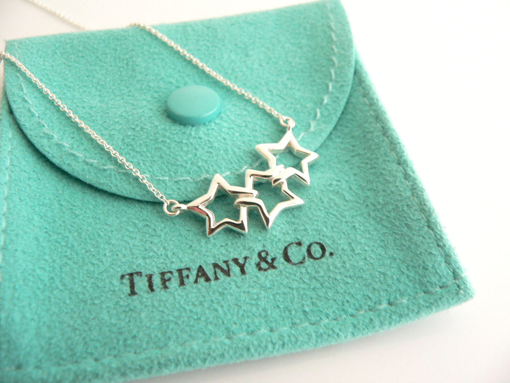 Tiffany & Co Silver Large Ribbon Bow Necklace Pendant 19 inch Chain Gift Pouch