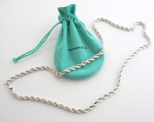 Tiffany & Co Silver Twisted Rope Cable Necklace Chain 24 in Rare Gift Pouch