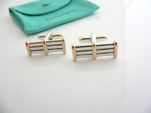 Tiffany & Co Silver Gold Bar Column CuffLinks Cuff Links Gift Pouch Love