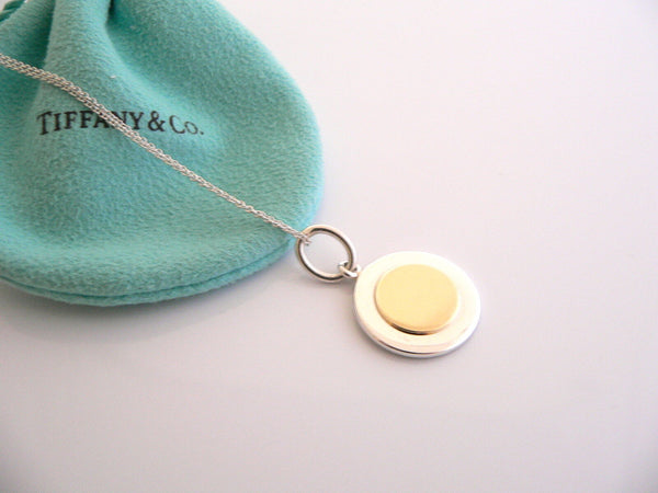 Tiffany & Co Silver 18K Gold CIrcle Necklace Pendant Chain Engravable Gift Pouch