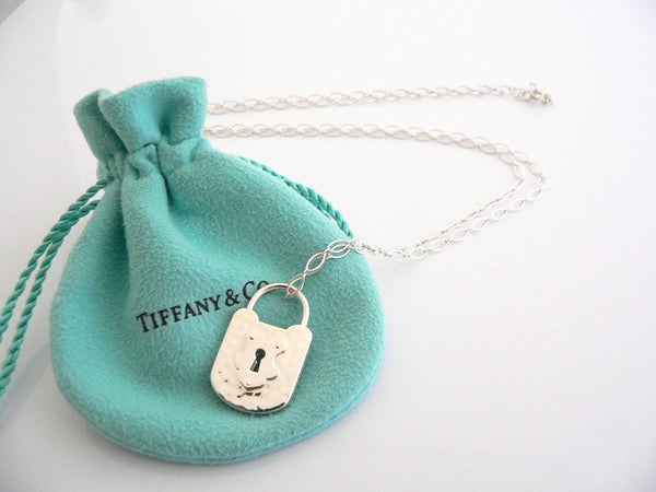 Tiffany & Co Silver Large Locks Necklace Pendant Charm 24 Inch Chain Gift Pouch