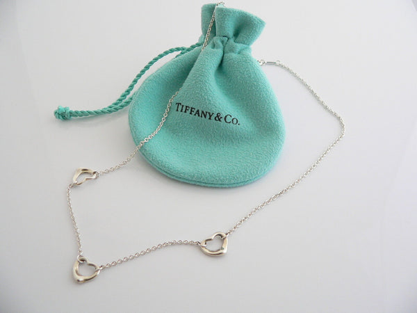 Tiffany & Co Silver Peretti 3 Open Heart Pendant Necklace Charm Chain Gift Pouch