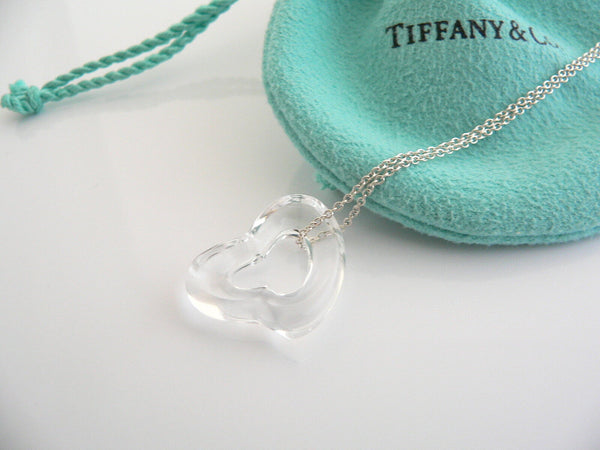 Tiffany & Co Silver Large Rock Crystal Open Heart Necklace Pendant Gift Pouch