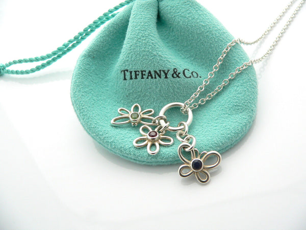 Tiffany & Co Silver Flower Butterfly Dragonfly Necklace Pendant Gemstone Gift