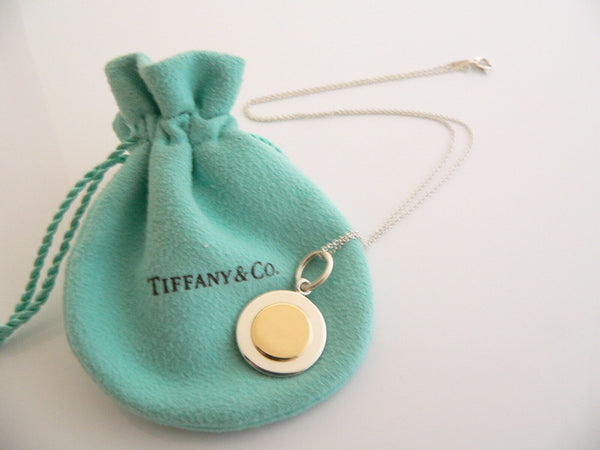 Tiffany & Co Silver 18K Gold CIrcle Necklace Pendant Chain Engravable Gift Pouch