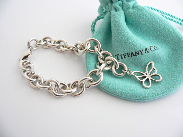 Tiffany & Co Silver Nature Butterfly Bracelet Bangle Charm Clasp Gift Pouch Love