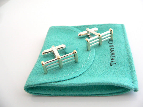 Tiffany & Co Silver Gold Bar Column CuffLinks Cuff Links Gift Pouch Love