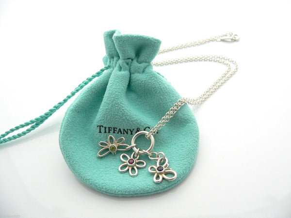 Tiffany & Co Silver Flower Butterfly Dragonfly Necklace Pendant Gemstone Gift