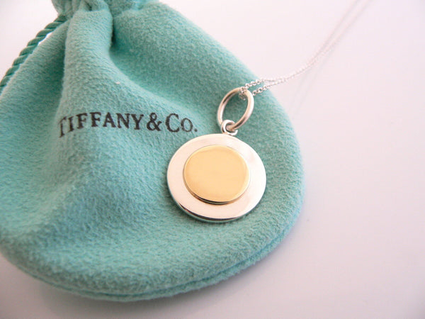 Tiffany & Co Silver 18K Gold CIrcle Necklace Pendant Chain Engravable Gift Pouch